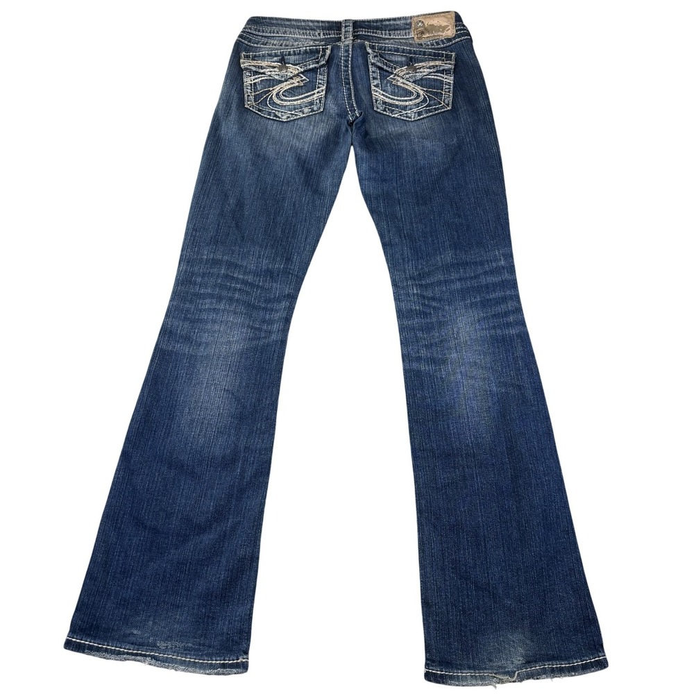 Silver Jeans Co Pioneer Jeans Womens 27 Blue Med Wash Distressed Bootcut Denim